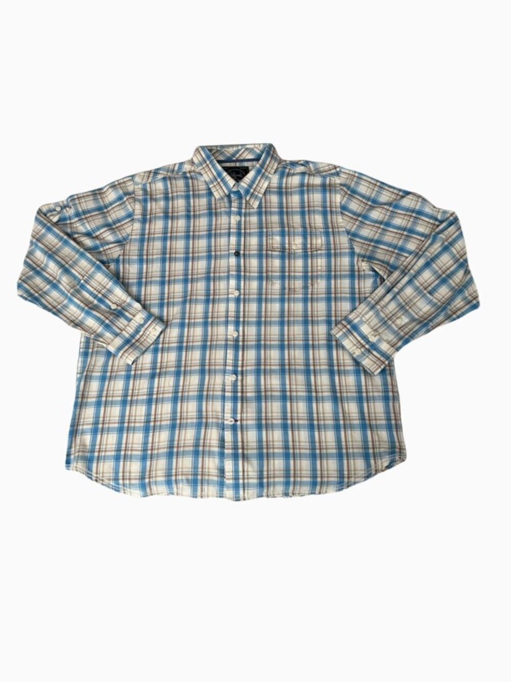 $15 SALE Quicksand Cotton Convertible Long Sleeves Shirt Men XL Blue‎ Plaid